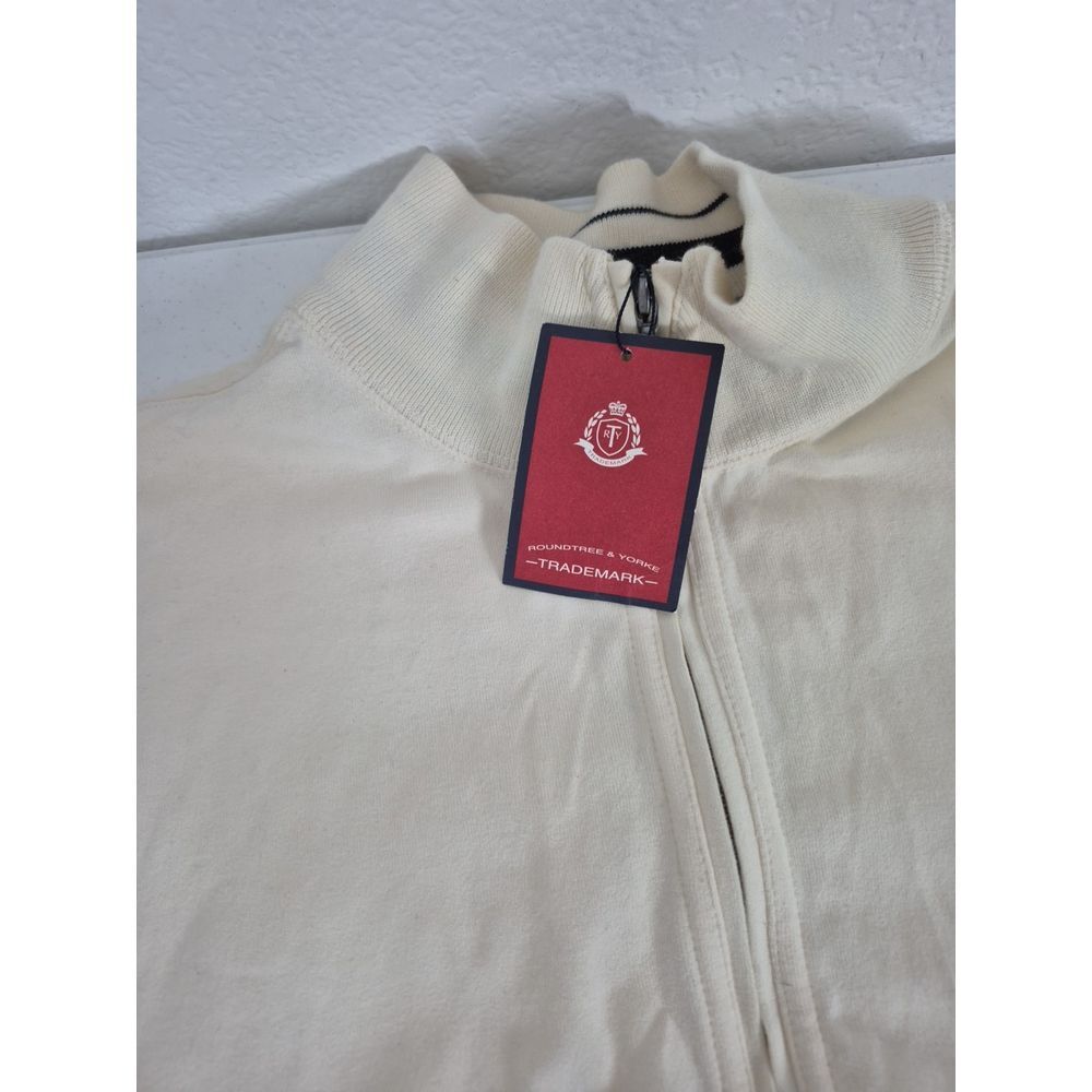 Roundtree & Yorke 1/4 Zip Sweater Mens Medium Cream Long Sleeve Pullover‎ NEW - Picture 5 of 8